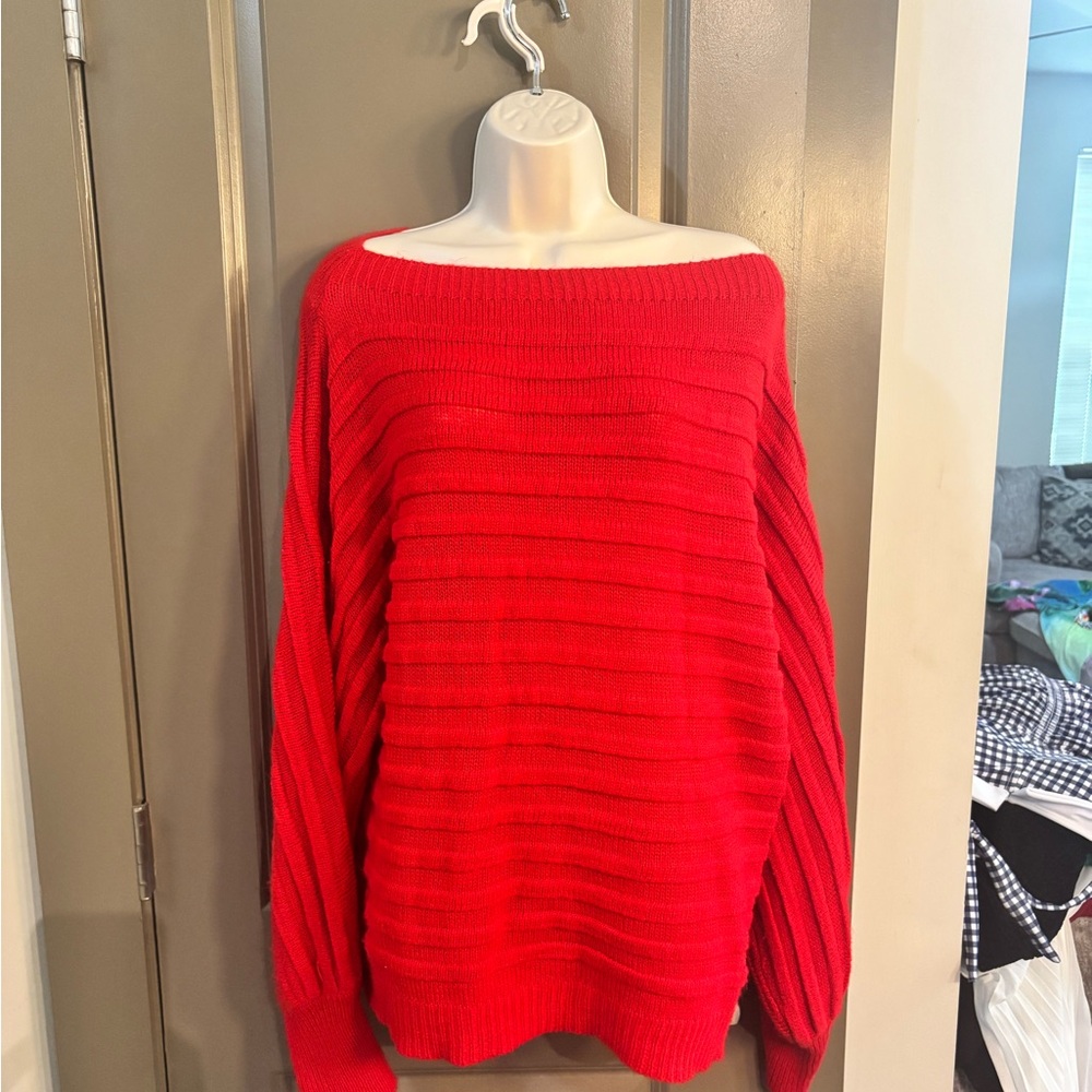 Women's Off-Shoulder Red Sweater